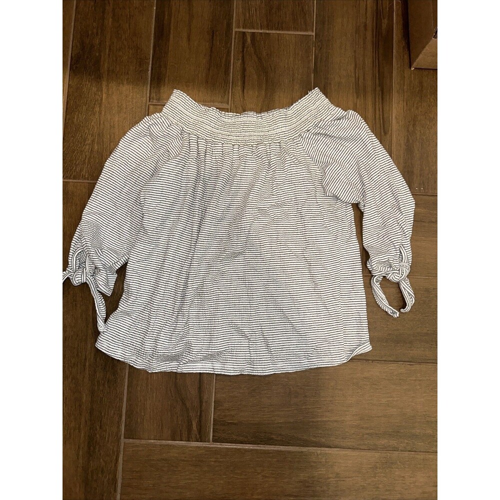 Pebble &  Stone Nautical Beach Top Navy & White Off The Shoulder Crop Top Sz Sm